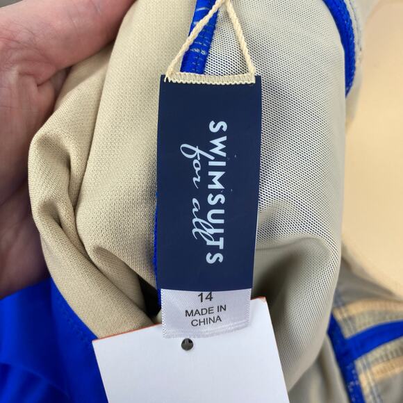 Swimsuits For All Blue Ruched Neck Tie One Piece Swimsuit Sz.14 NWT - Picture 4 of 12